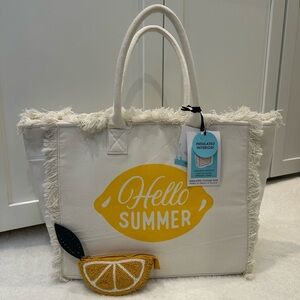 *New* Cynthia Rowley Lemon “Hello SUMMER Insulated Tote W/ Beaded Bag